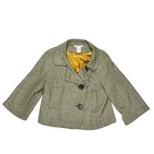Vertigo Paris Cropped Wool Tweed Blazer Women Sz L Brown Single Breasted Jacket